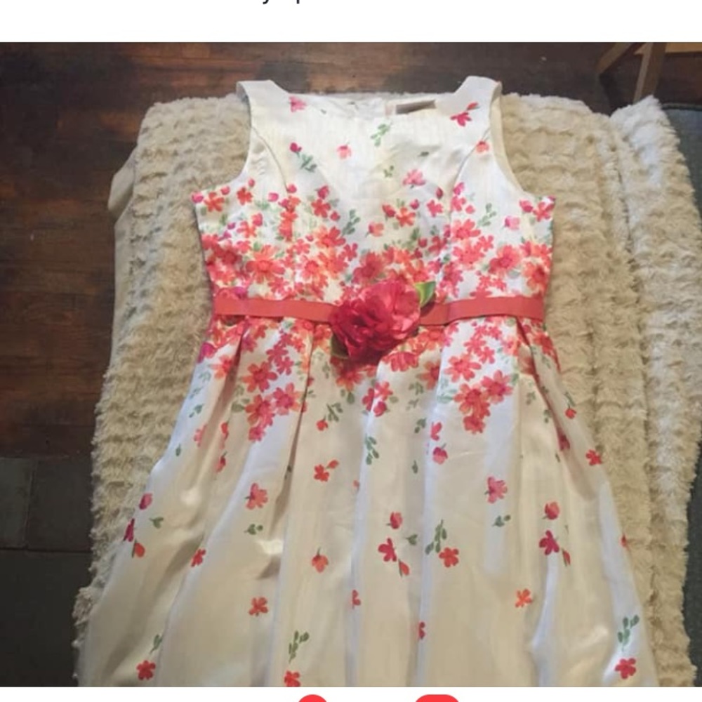 Girls white, pink/coral party dress, size 16